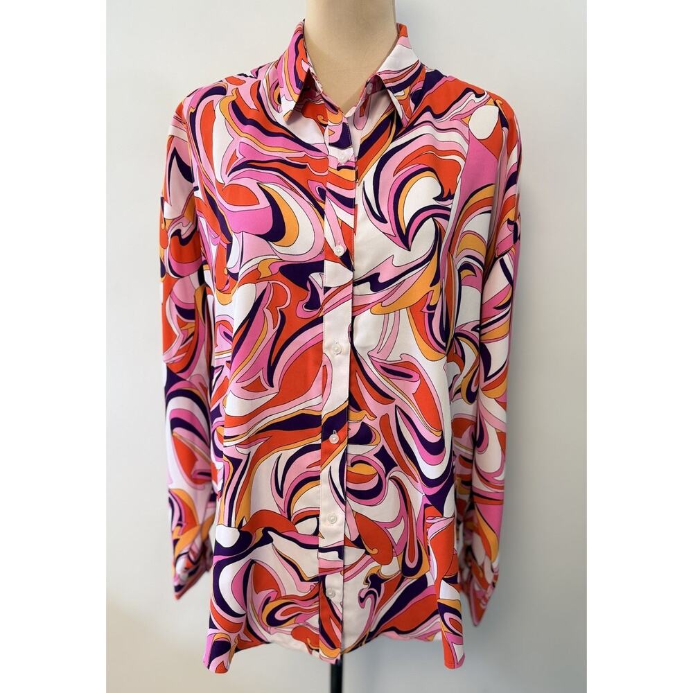 Groovy Express Women’s Button Front Shirt Colorful Large Boyfriend Fit Oversized